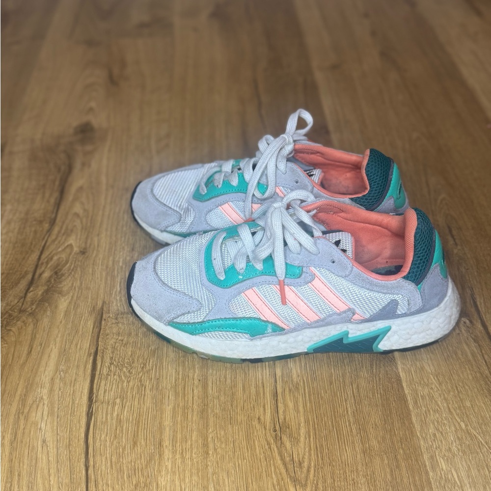 Adidas Gray and Pink Sneakers with Retro Design